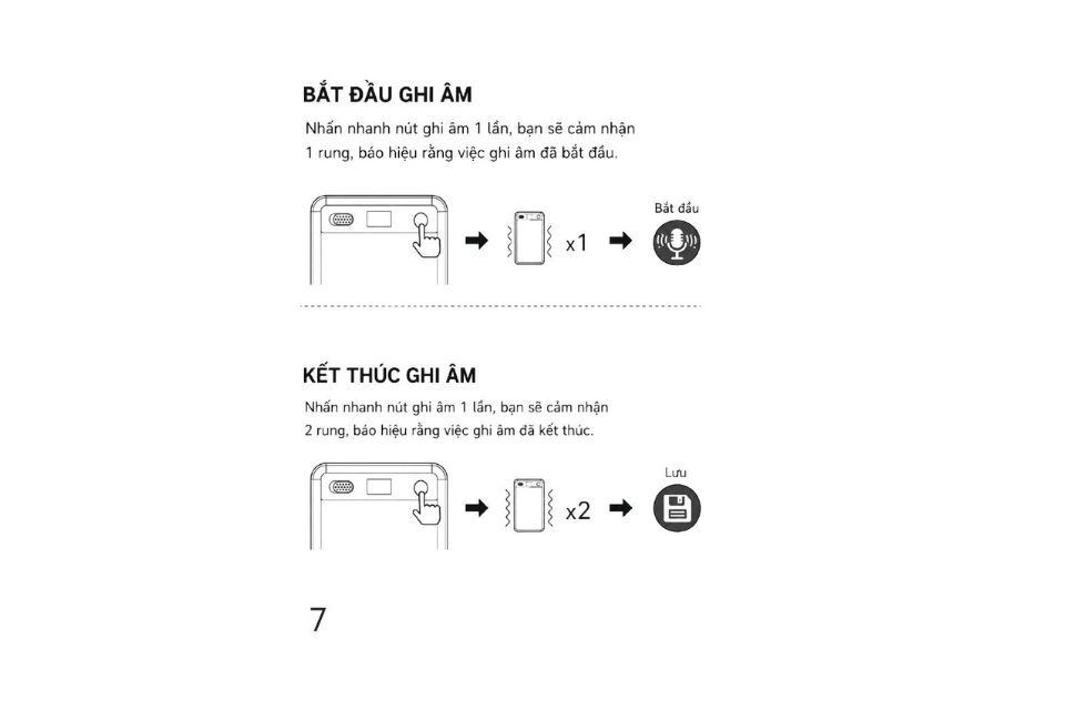 Thao tác nhấn nút để bắt đầu và kết thúc ghi âm