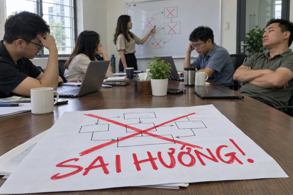 Quên quyết định — Cả nhóm làm sai hướng. Remin: Ghi lại ai nói gì, chốt gì.