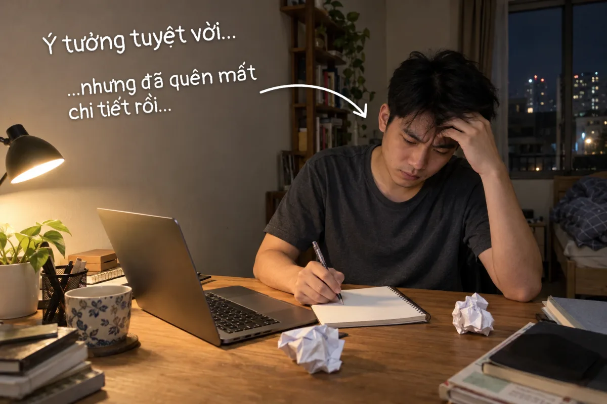 Quên ý tưởng — Lỡ mất cơ hội. Remin: Bấm 1 nút là ghi.