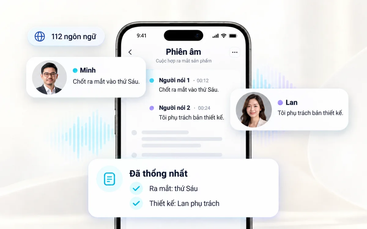 Remin AI phiên âm hơn 140 ngôn ngữ, tách lời từng người nói và tóm tắt những gì đã thống nhất